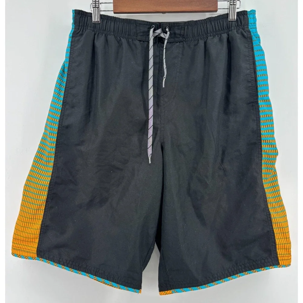 Nike Board Shorts Mens Black Side Check Panel Drawstring Beach Swim Trunks L